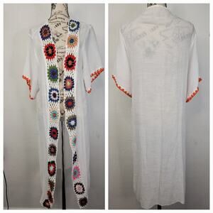 Cupshe Caftan Womens SZ M Boho Sheer Granny Square Crochet Trims Oversized Beach